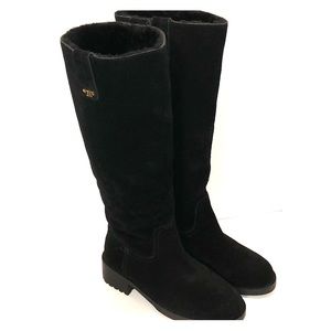 Tory Burch Wayland Black Suede Shearling Tall Boot